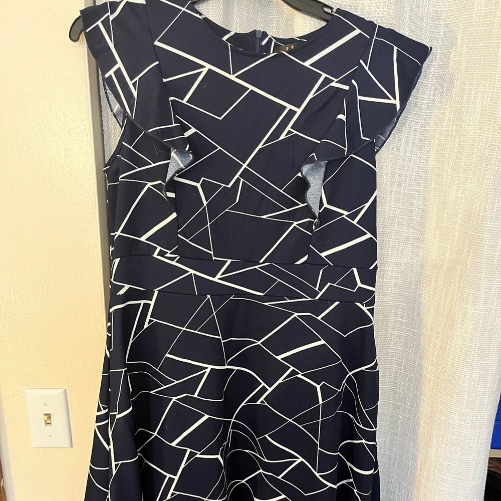 Navy and white business casual dress
